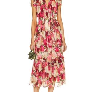 Zimmermann Wonderland Flutter Dress Size 1 Pink Peonies